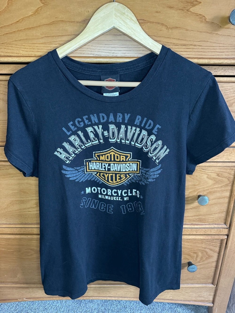 Vintage Harley-Davidson Black Graphic Tee 100% Cotton Womens XL Moto Biker
